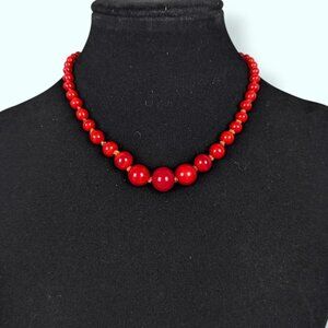 V. Knotted Red Glass Choker Necklace